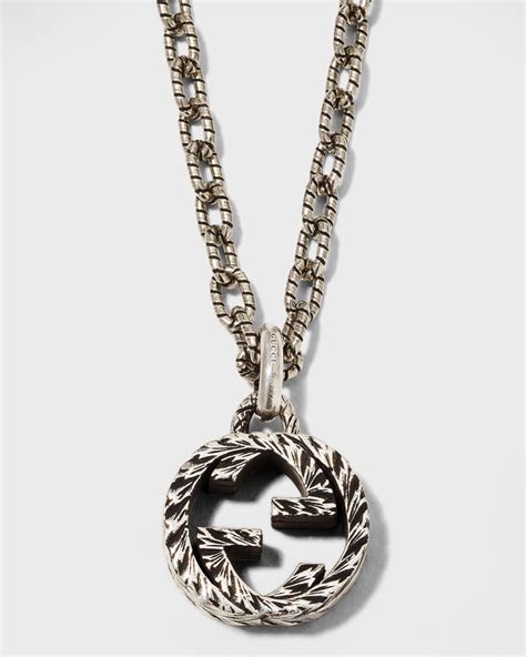 Gucci Textured Interlocking G Pendant Necklace 